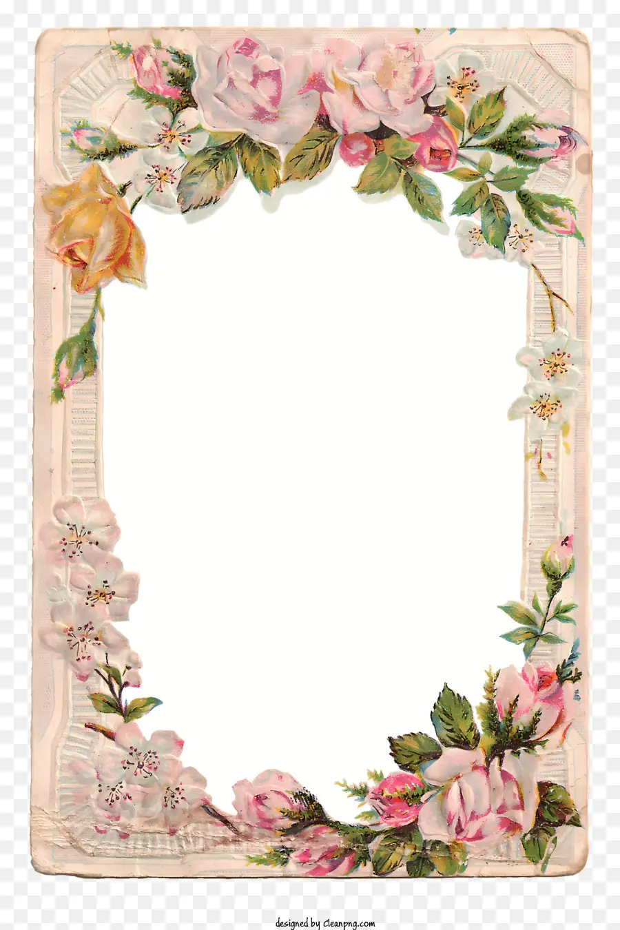 cornice d'epoca - Frame d'oro vintage con fiori rosa