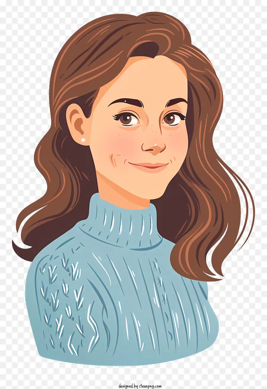 william kate woman blue sweater long brown hair smiling