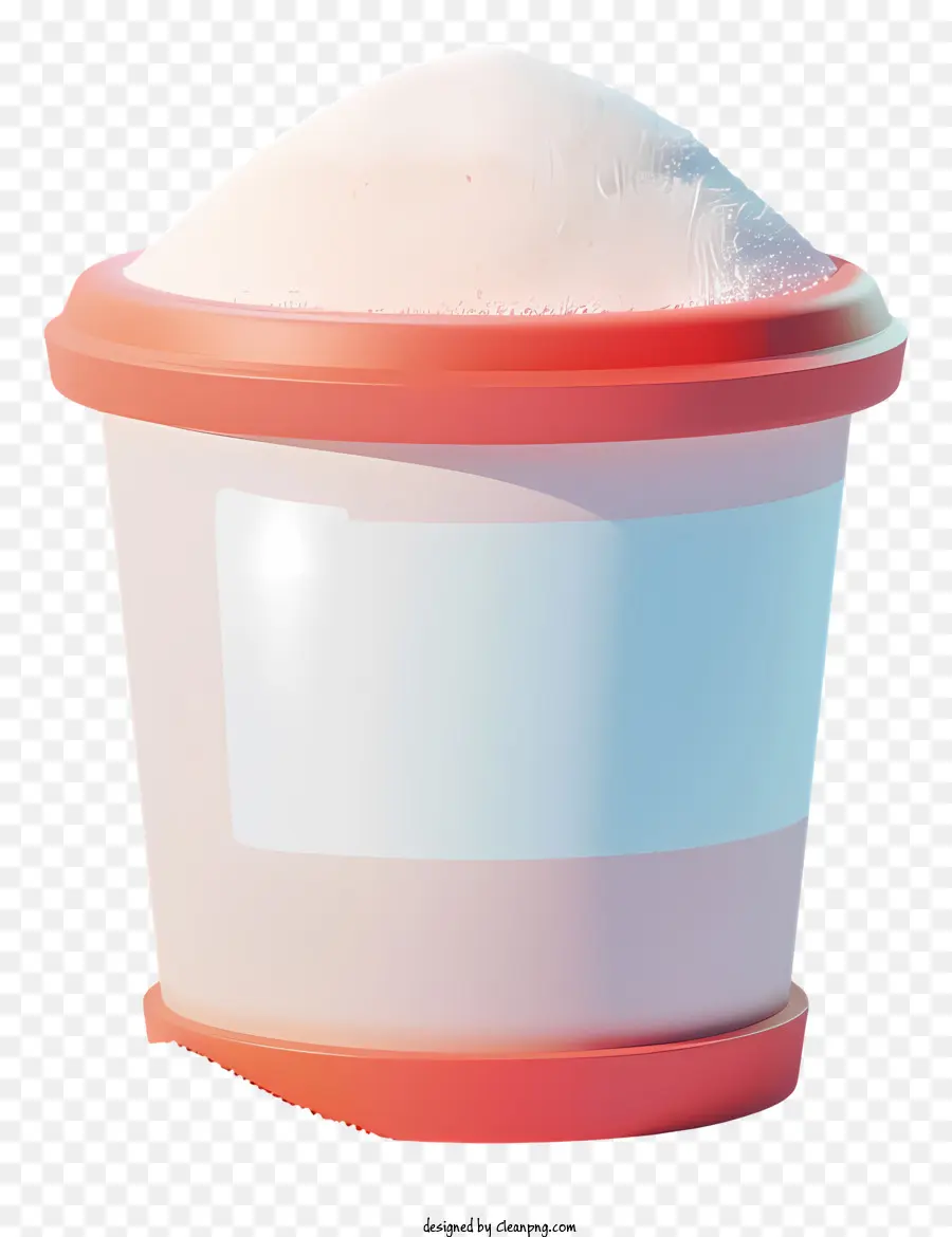 Waschpulver Rot Plastikbehälter weiße Pulver Lebensmittelproduktion Zucker Zucker - Rot -Plastikbehälter mit weißem Pulver im Inneren