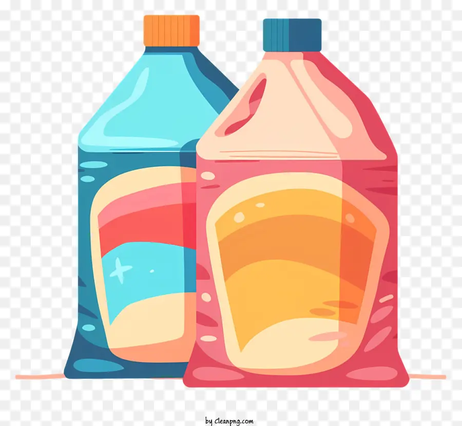 Waschpulver transparente Plastikflaschen Wasser und Seife rechteckige Würfel rosa und blaue Flüssigkeit - Rosa -Blue -Seifenflaschen auf dunkler Oberfläche