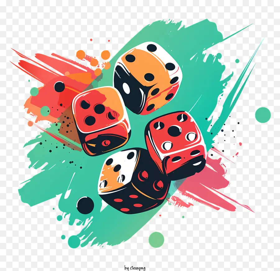 trò chơi sòng bạc cơ hội trò chơi ngẫu nhiên - Dice đầy màu sắc rải rác trong sự sắp xếp vui tươi trên màu đen