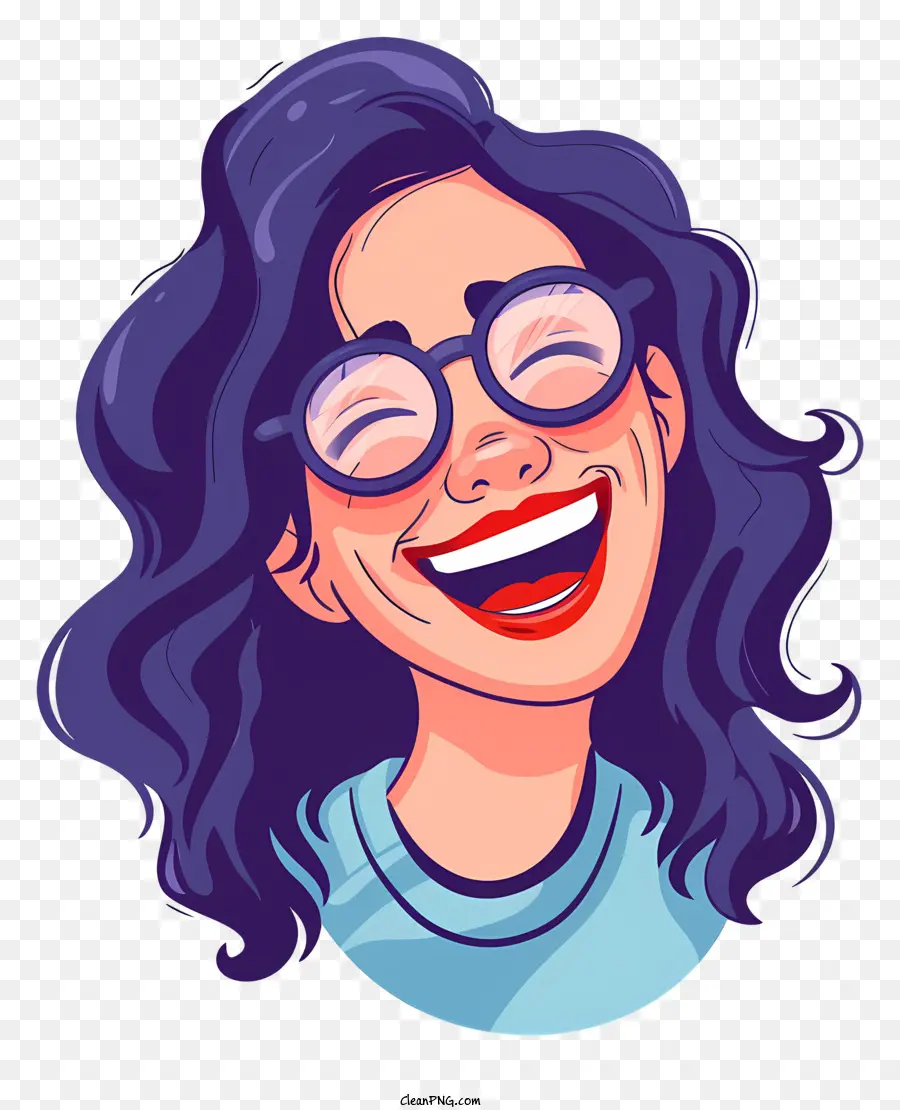 Brille - Cartoonfrau in Brillen lachen, Arme angehoben