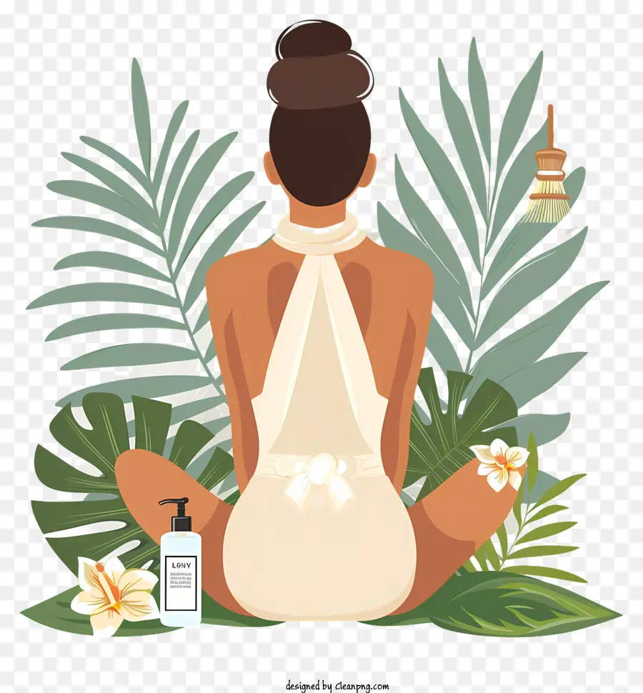 Palmen - Frau im Bikini mit Suntan -Lotion, tropischen Pflanzen