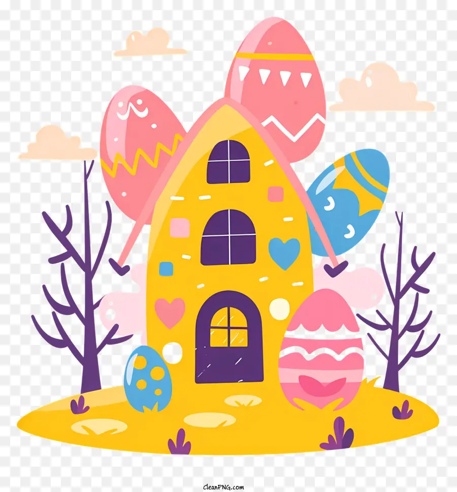 Pasqua Egg House Easter Egg House Flowers fumetti - Easter Egg House con decorazioni colorate