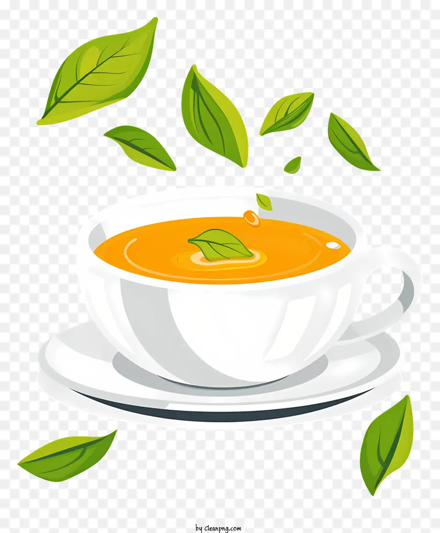 Tee Tasse Untertasse grüne Blätter - Weiße Teetasse mit Blättern oben