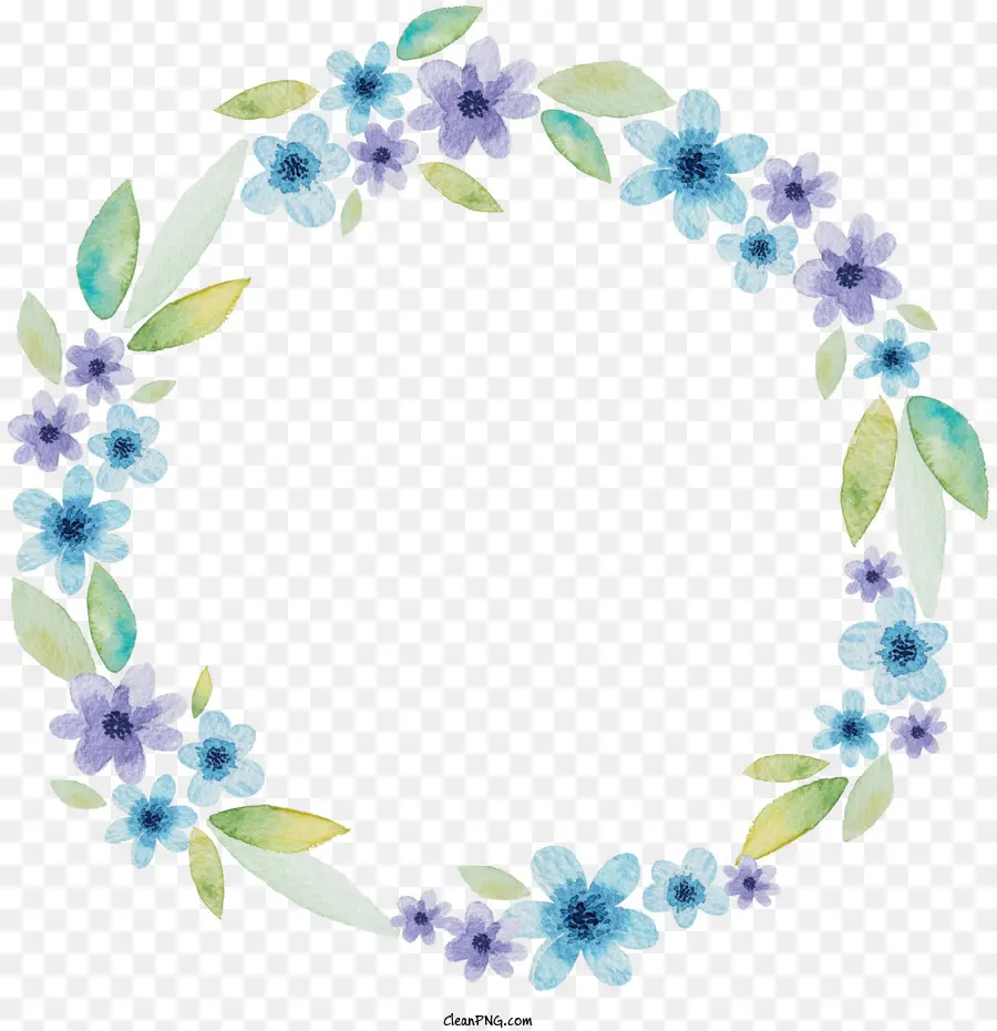 flowers blue wreath leaves circle shape light green