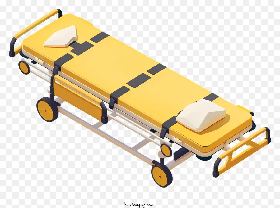 Cánh xe cứu thương cáng Thiết bị y tế thiết bị y tế Vận chuyển vận tải khẩn cấp - Cáng xe cứu thương màu vàng trên sàn, bánh xe bị khóa