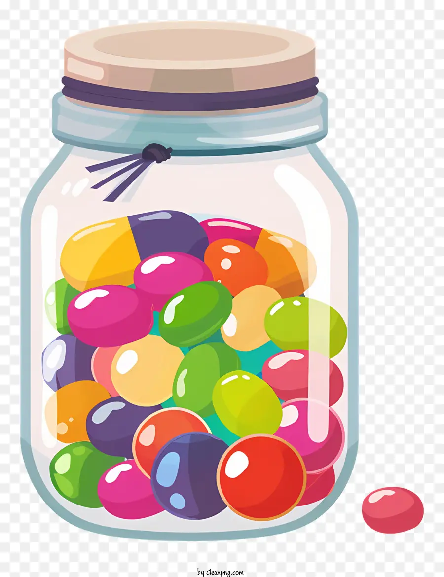 Nahrungsergänzungsmittel Jelly Beans Glas Glasfarben rot - Glas mit Jelly Beans, einige verschüttet