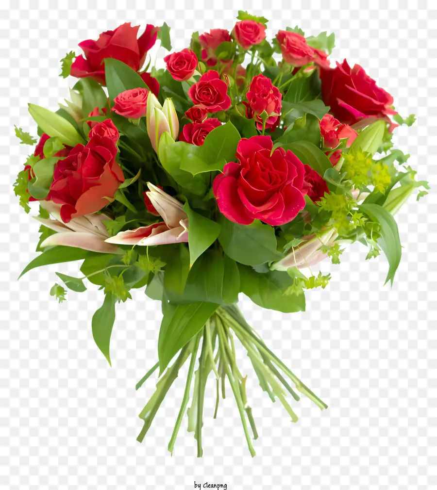 flowers red and white bouquet roses lilies green foliage