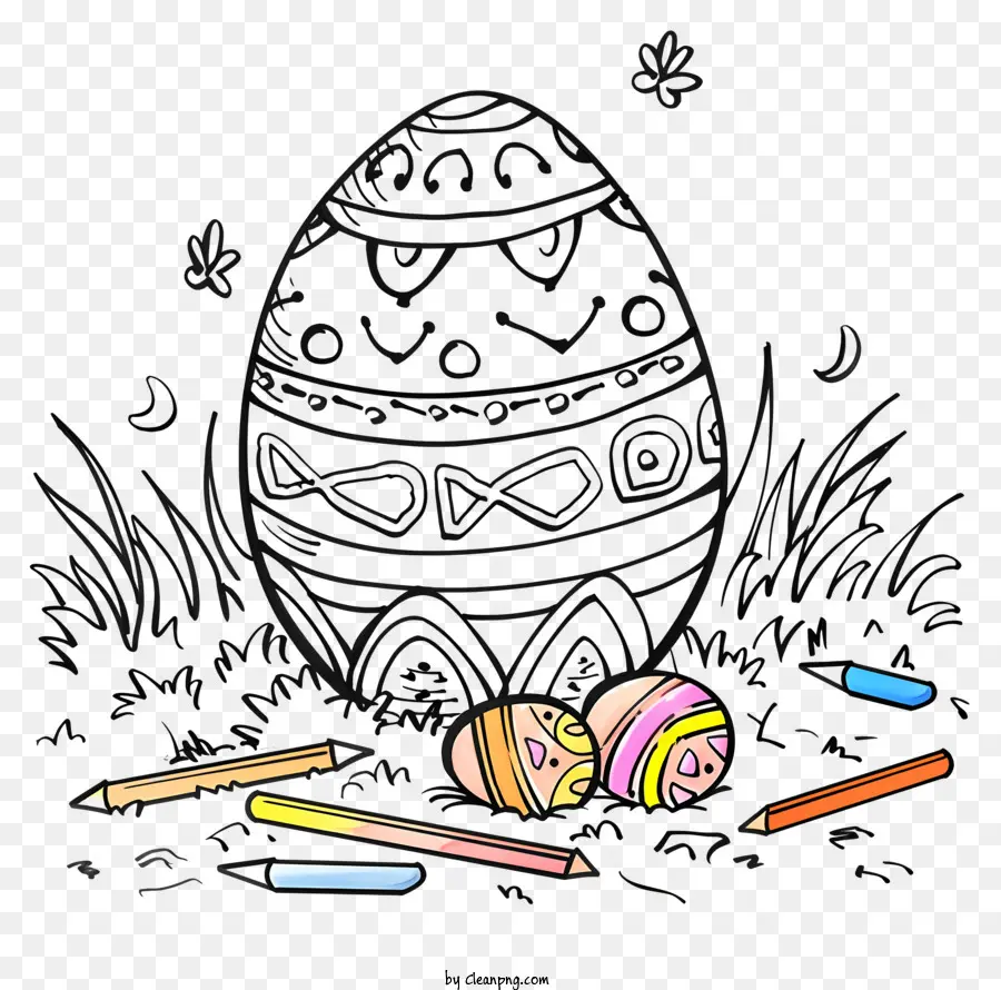 uovo di pasqua - Uovo di Pasqua colorato circondato da matite