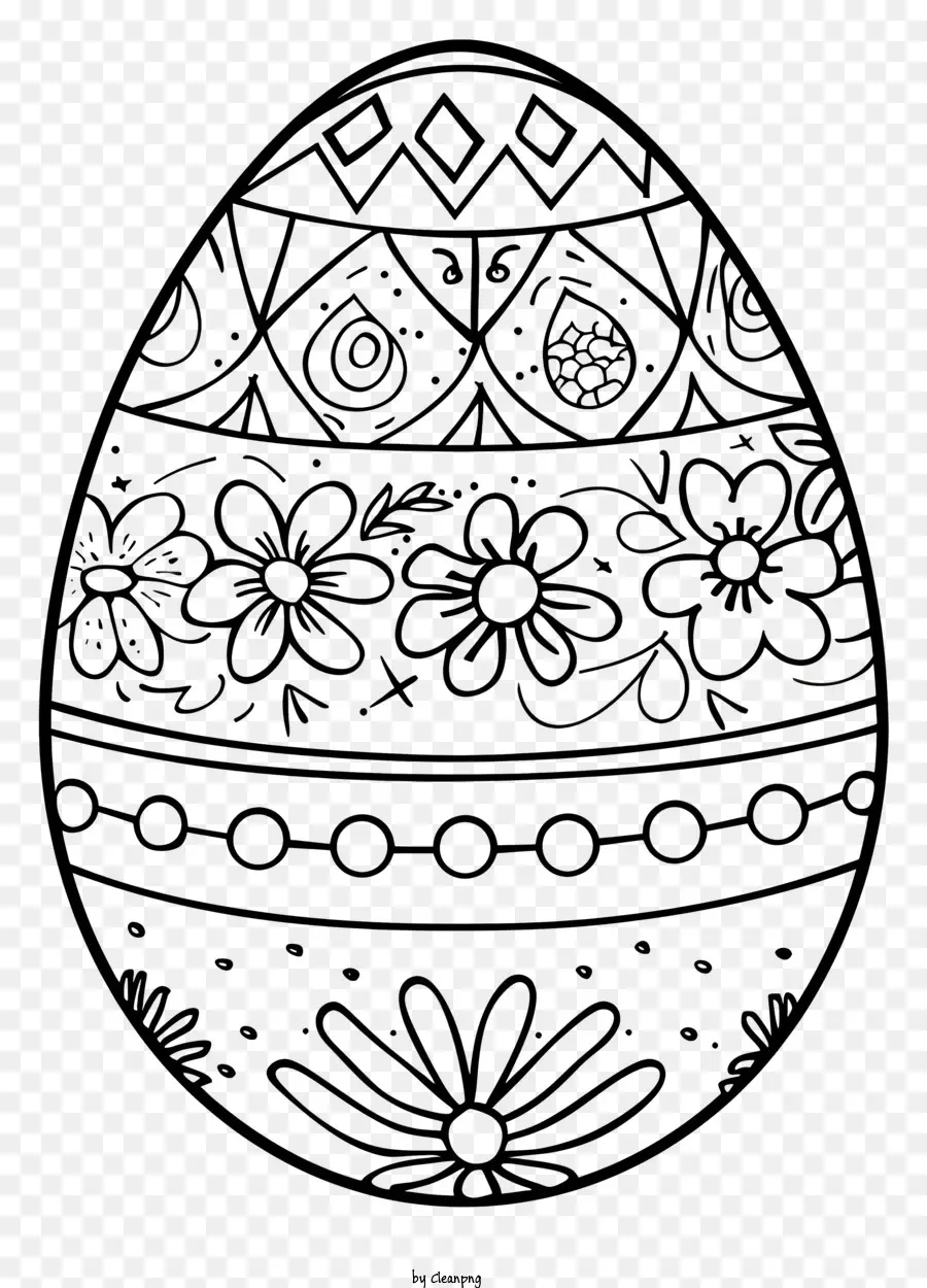 Färben von Osterei -Ei -Design komplizierte Muster Schwarz -Weiß -Zeichnungsblumenmuster - Detailliertes Eierdesign mit Blumenmustern