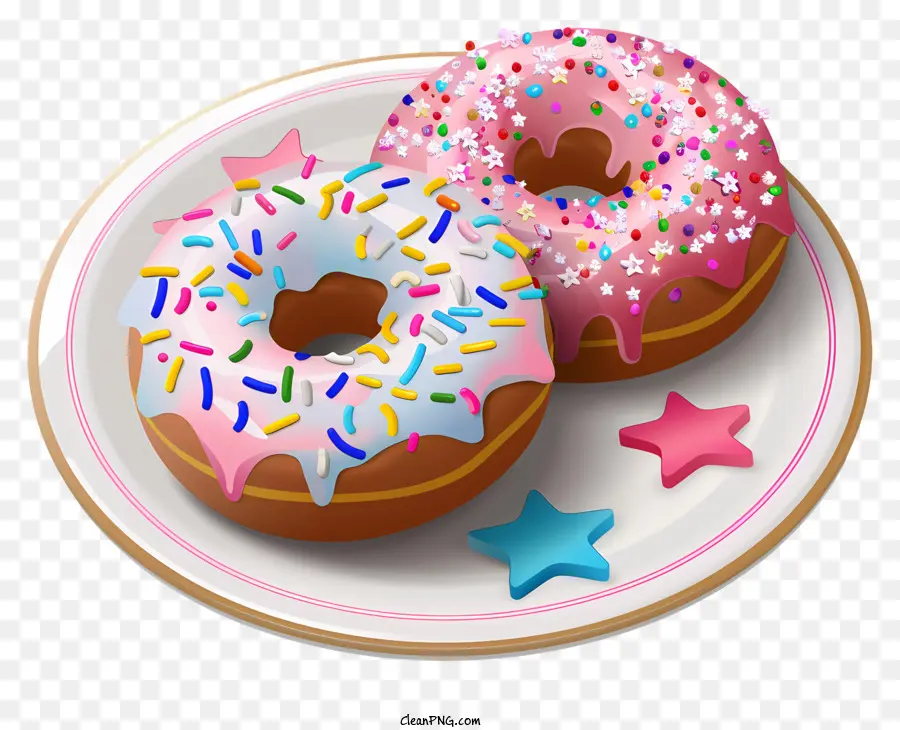 weißer Stern - Zwei Donuts mit rosa Zuckerguss und Streusel