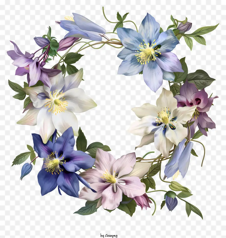 fiore di primavera - Immagine di ghirlanda di fiori di clematis viola e bianca