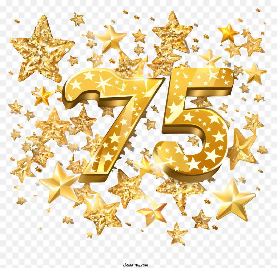 number 75 art 75th birthday milestone celebration golden stars