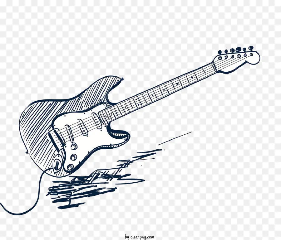 Music Musical Instrument E -Gitarre Schwarz -Weiß -Zeichnungsschnüre - Schwarz -Weiß -Zeichnung der E -Gitarre