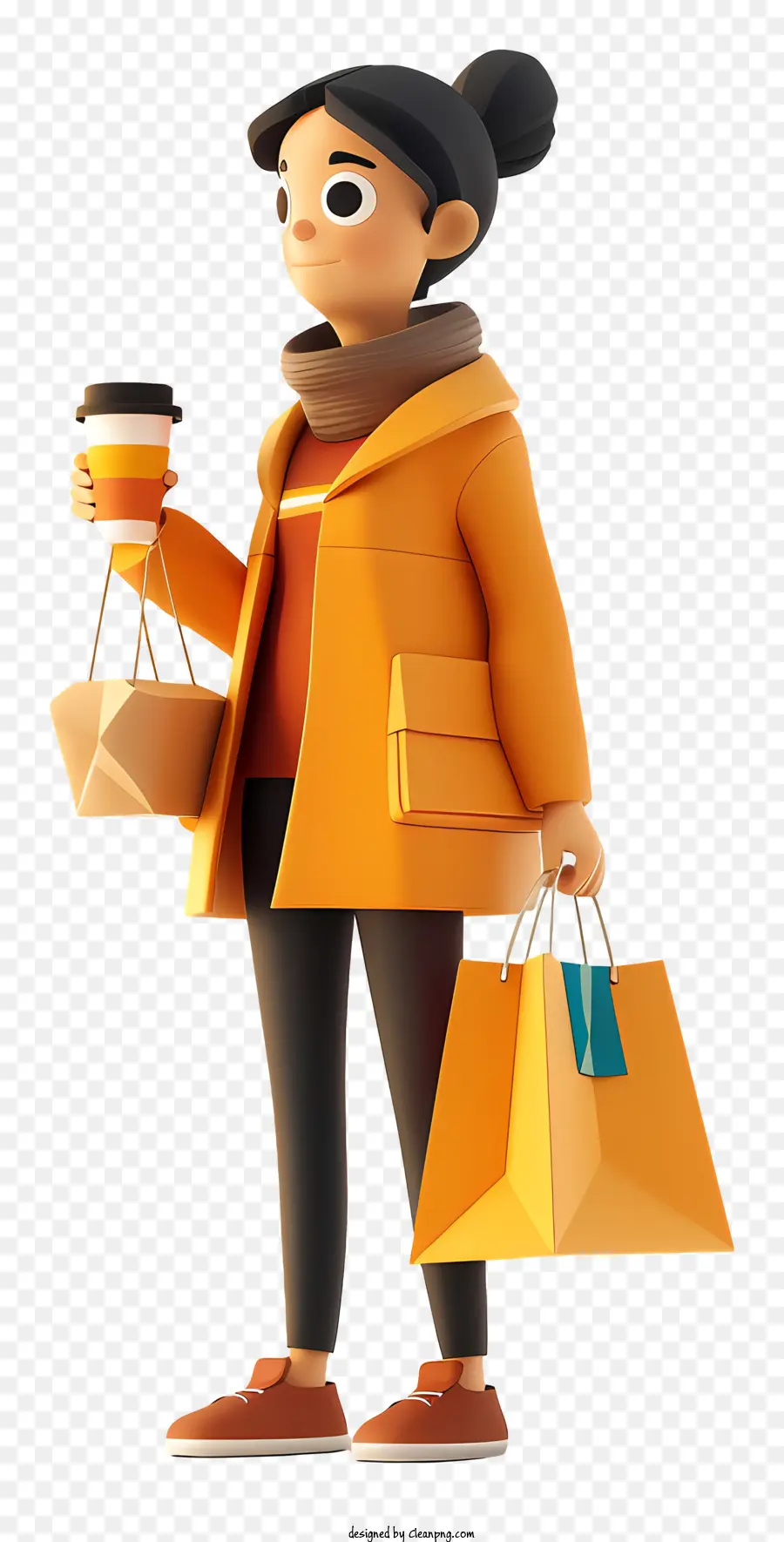 Kaffee - Glückliche Frau mit Einkaufstaschen und Kaffee