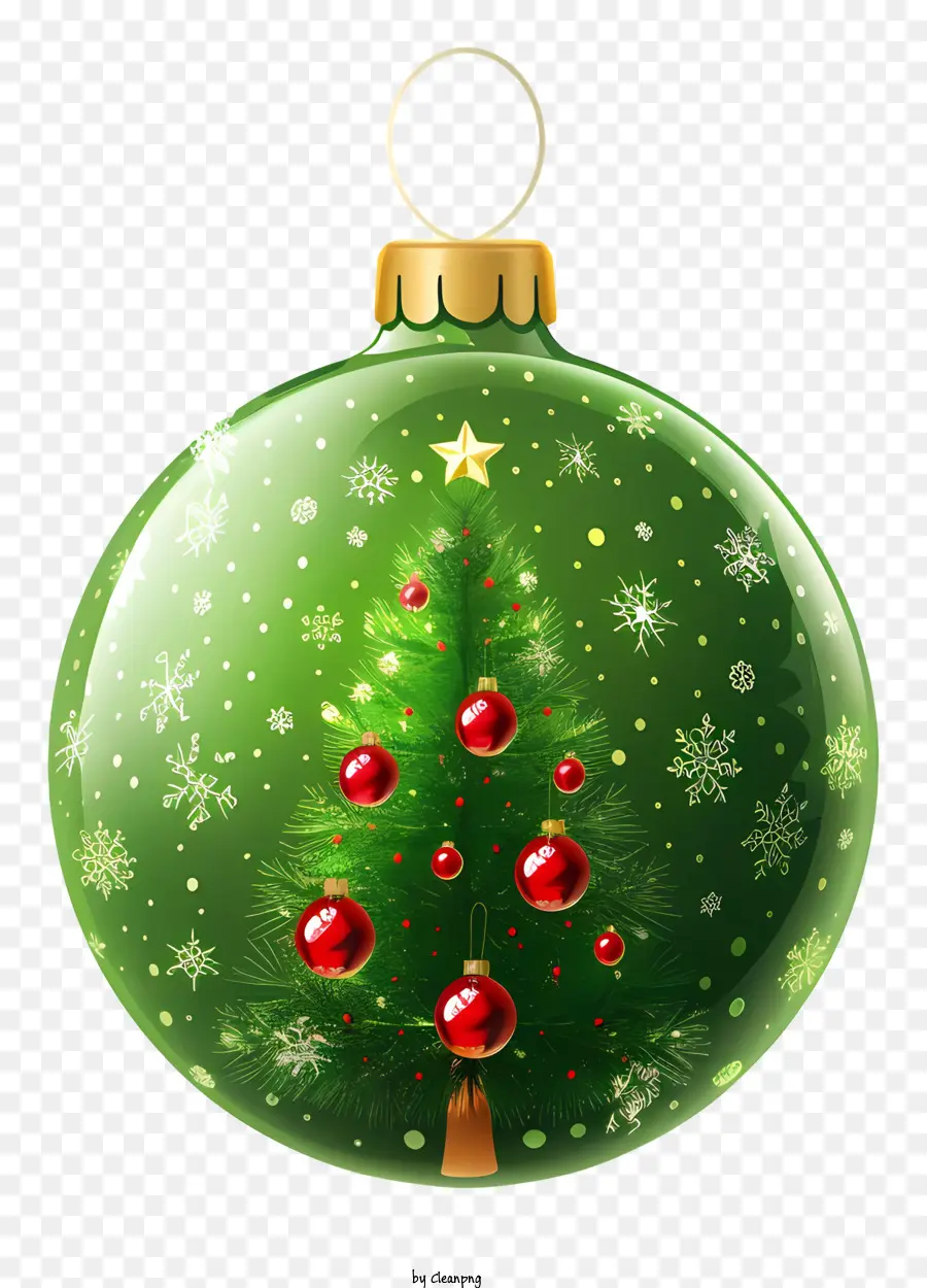 Weihnachtsbaum Kugel - Grüne Verzierung mit Baum und roten Ornamenten