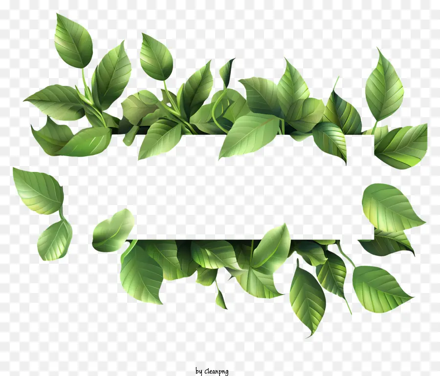 grünes Blatt - Flacher grüner Blattzweig auf schwarzem Hintergrund