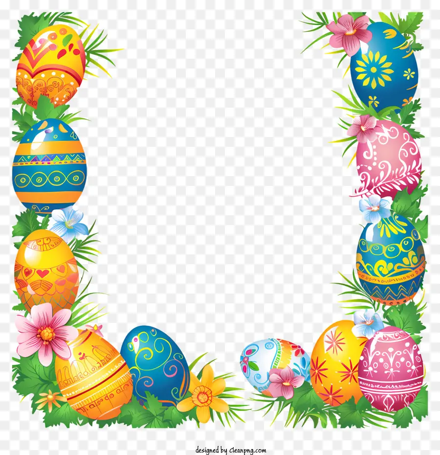 cornice colorata - Tramo di uovo di Pasqua colorato con foglie