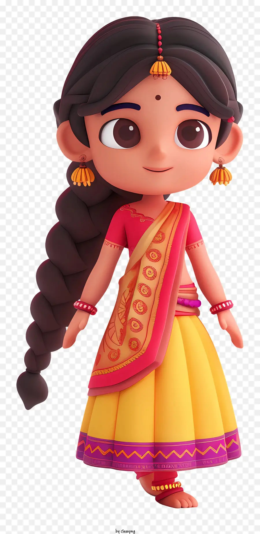 Cô gái Ấn Độ Sari Quần áo truyền thống Biến dài màu đỏ - Người phụ nữ Ấn Độ mặc sari đầy màu sắc với bím tóc