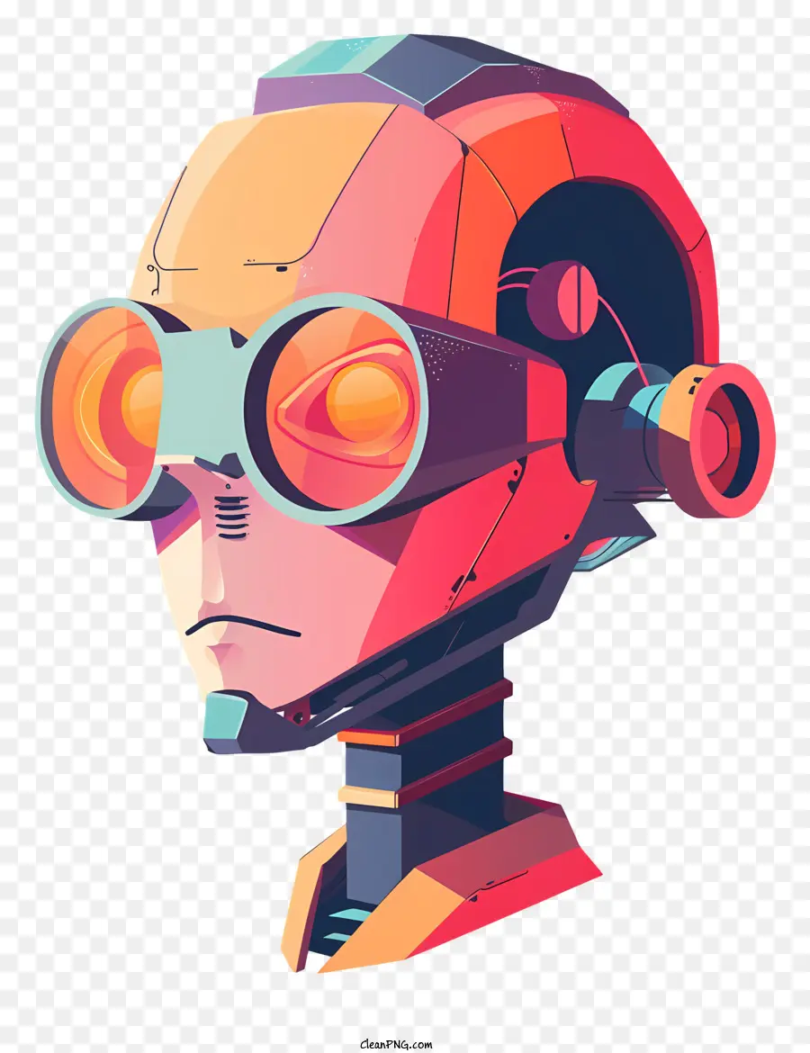 Robot Face Cyborg Technological Virtual Reality Futuriscy - Uomo con viso robotico nella riflessione della luce arancione