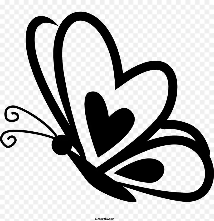 Silhouette Blumen -Logo Schmetterling Herz - Schwarz-weißes herzförmiges Schmetterlingsbild