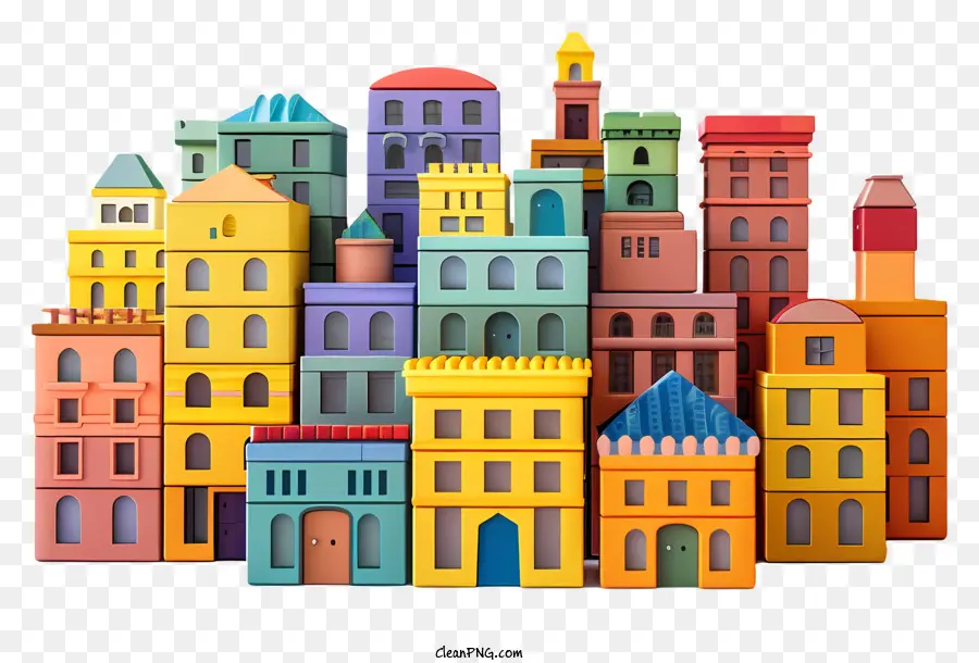 Building Blocks giocattoli colorati in legno edifici giocattoli per bambini Design creativo - Edifici colorati giocattoli su sfondo nero, design giocoso