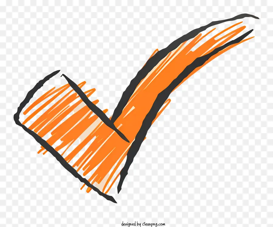 Häkchen - Handgezeichnetes Orange-Checkmark auf schwarzem Hintergrund