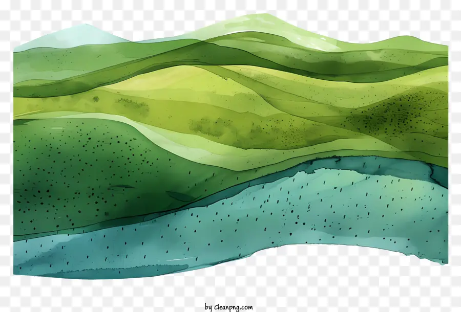 Green Hills Landschaft Malerei Berge Hügel Täler - Lebendiges Landschaftsmalerei mit schwimmenden Bergen