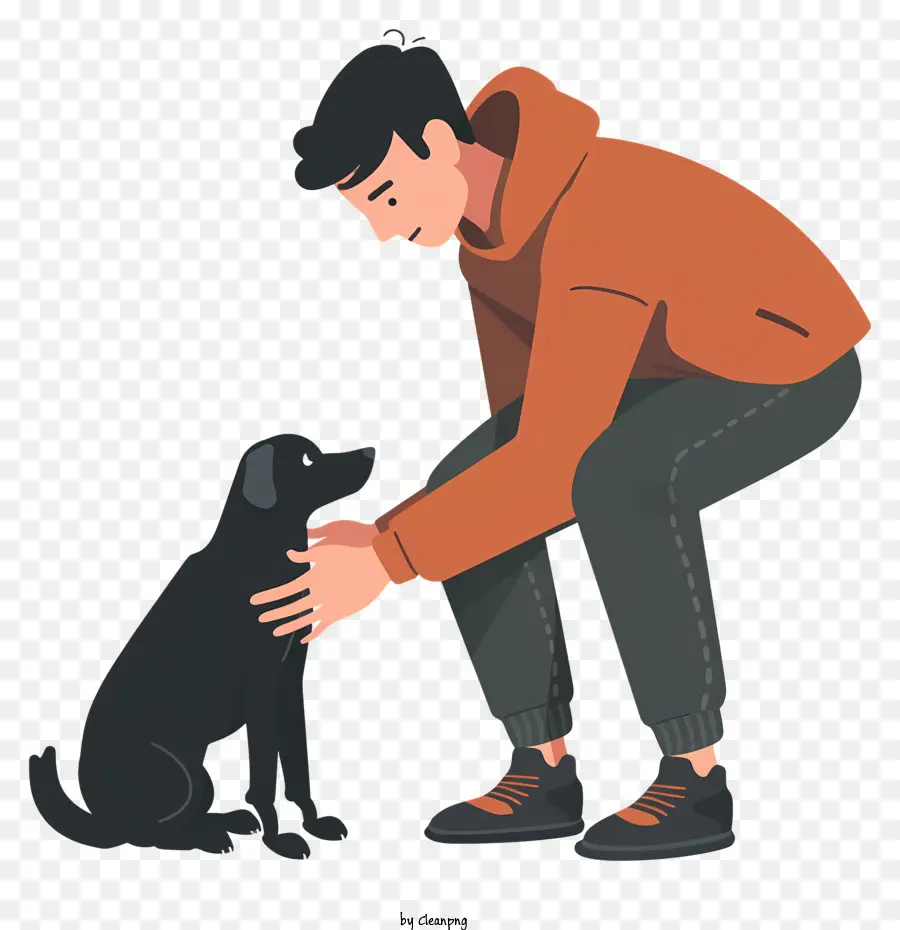 người đàn ông nuôi chó người đàn ông chó petting tương tác - Người đàn ông vuốt ve chó đen với cổ áo màu cam