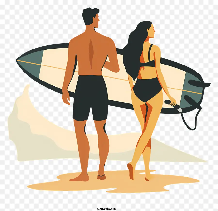 Surfboard Beach Surfboard Bikinis Wellen - Paar am Strand mit Surfbrett, glücklich