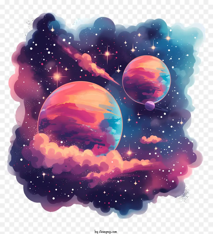 Nebulae cảnh quan siêu thực những đám mây đầy màu sắc hành tinh bức tranh màu nước - Siêu thực, bầu trời đầy màu sắc với các hành tinh và mây. 
Hoà bình