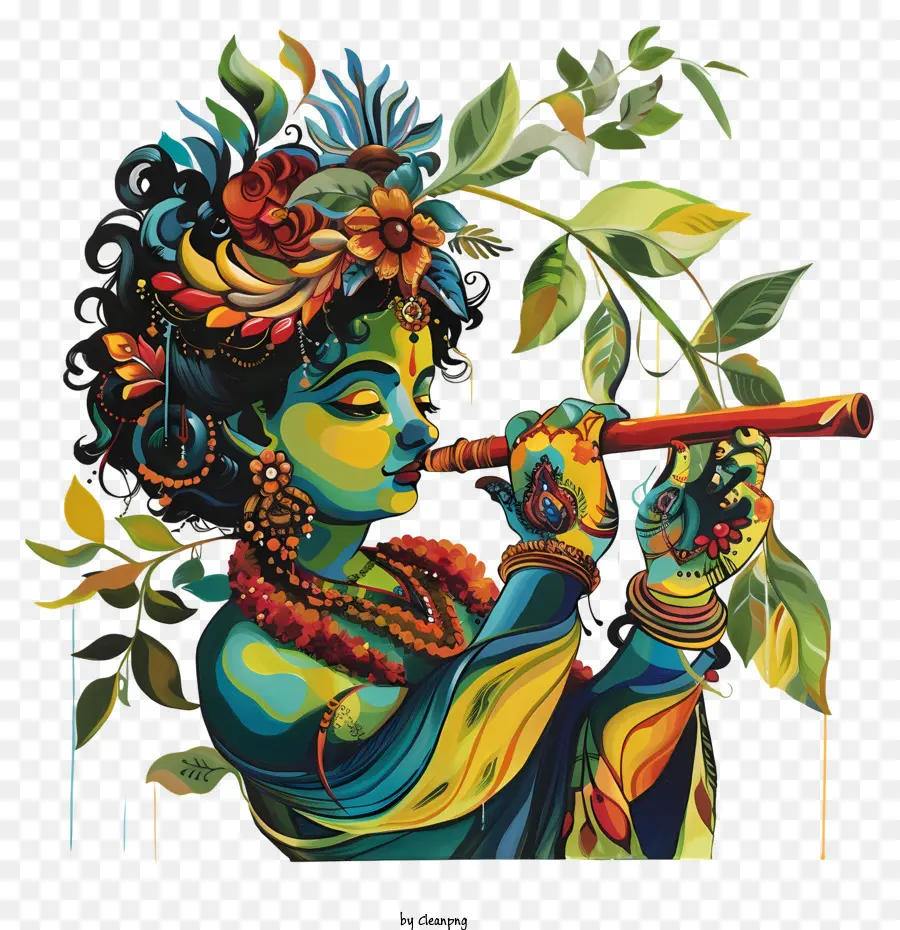Vishu Flöte Meditation Musik Natur - Person in Trance, die Flöte zwischen Pflanzen spielt