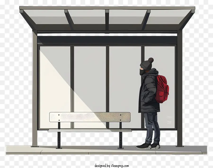 Mann stehende Bushaltestelle Bushaltestelle Urban Umwelt Mann schwarzer Mantel - Mann mit schwarzem Mantel wartet an der Bushaltestelle