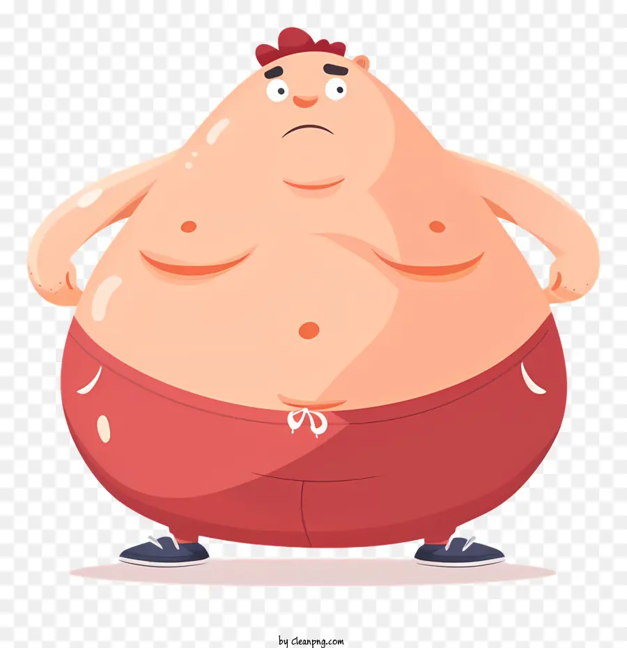World Obesty Day Overweigh - Immagine dei cartoni animati di un uomo in sovrappeso nei tronchi da nuoto
