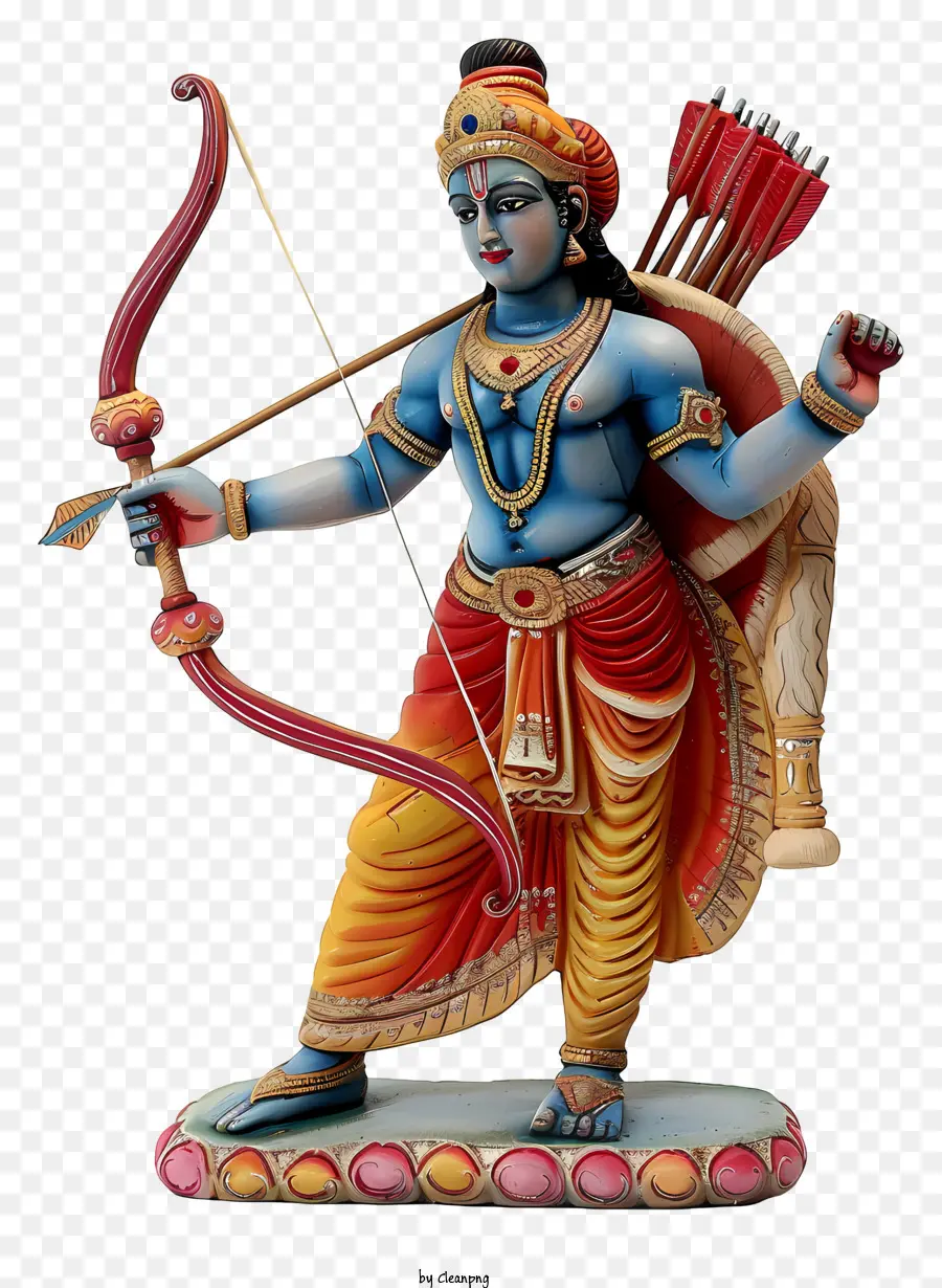 Rama Navami - Statue di Lord Krishna con arco, flauto, piedistallo decorato