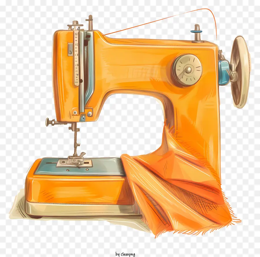 nastro di misurazione - Macchina da cucire arancione vintage con accessori