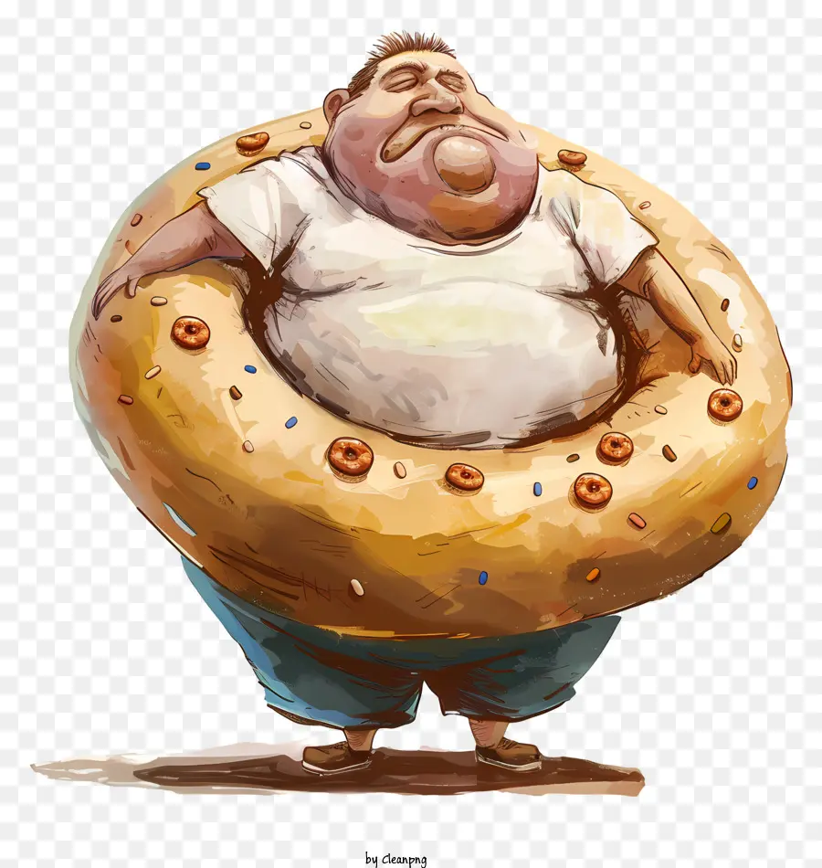 Donut - Mann, der mit Zeitung auf Donut steht