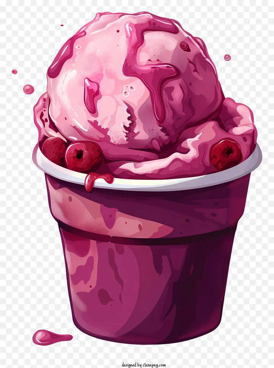 kem - Cốc kem màu hồng với lát dâu tây