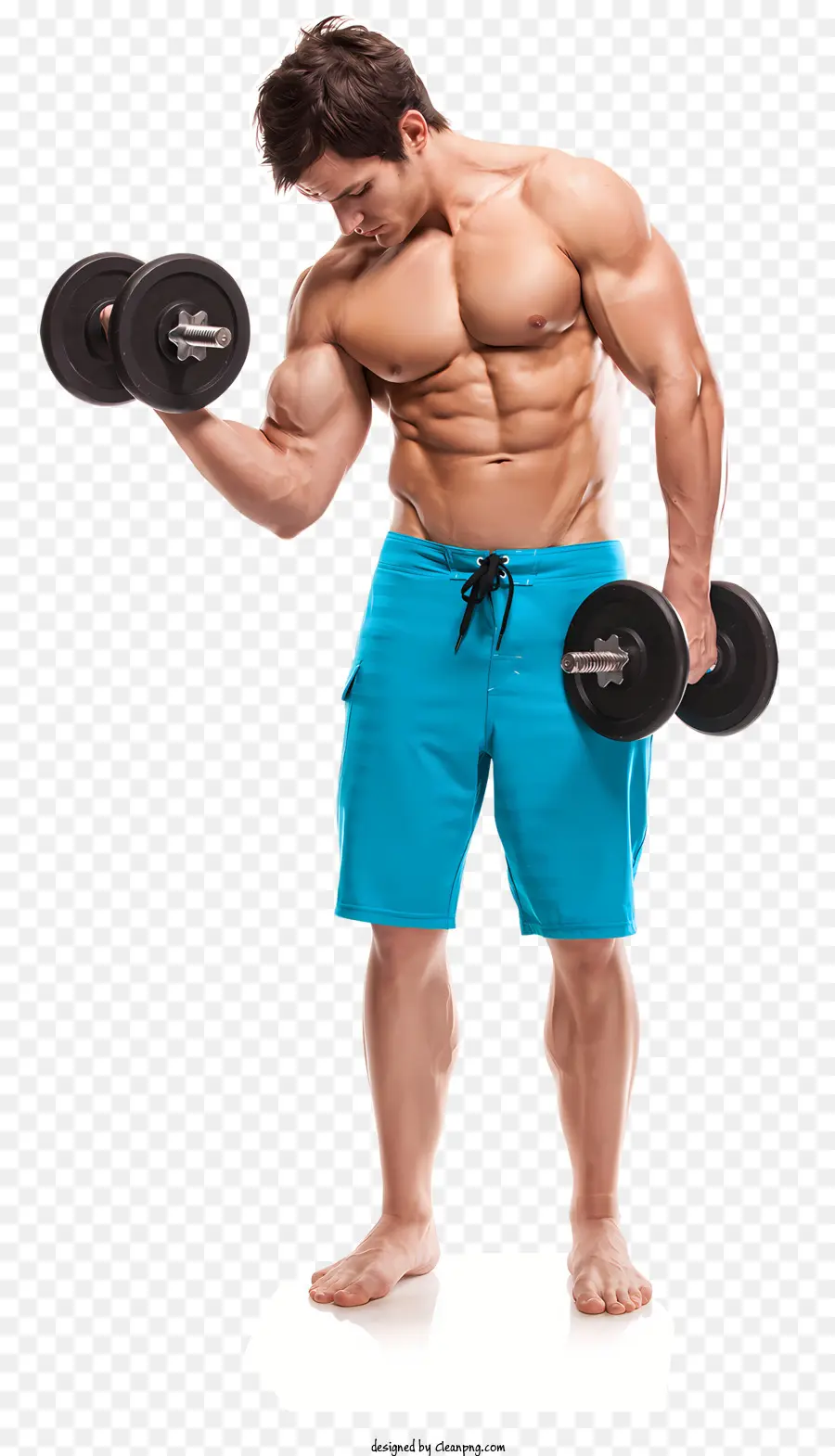 Sport Bodybuilding Fitness Muskelaufbau Krafttraining - Muskulöser Mann mit Hanteln stehen