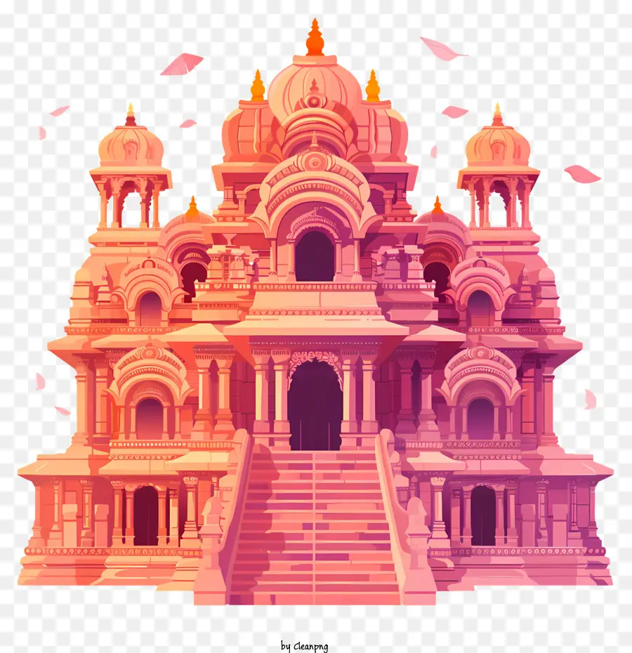 Ram Mandir xây dựng công phu cung điện cung điện - Tòa nhà màu hồng lớn, trang trí công phu trong khung cảnh thanh bình