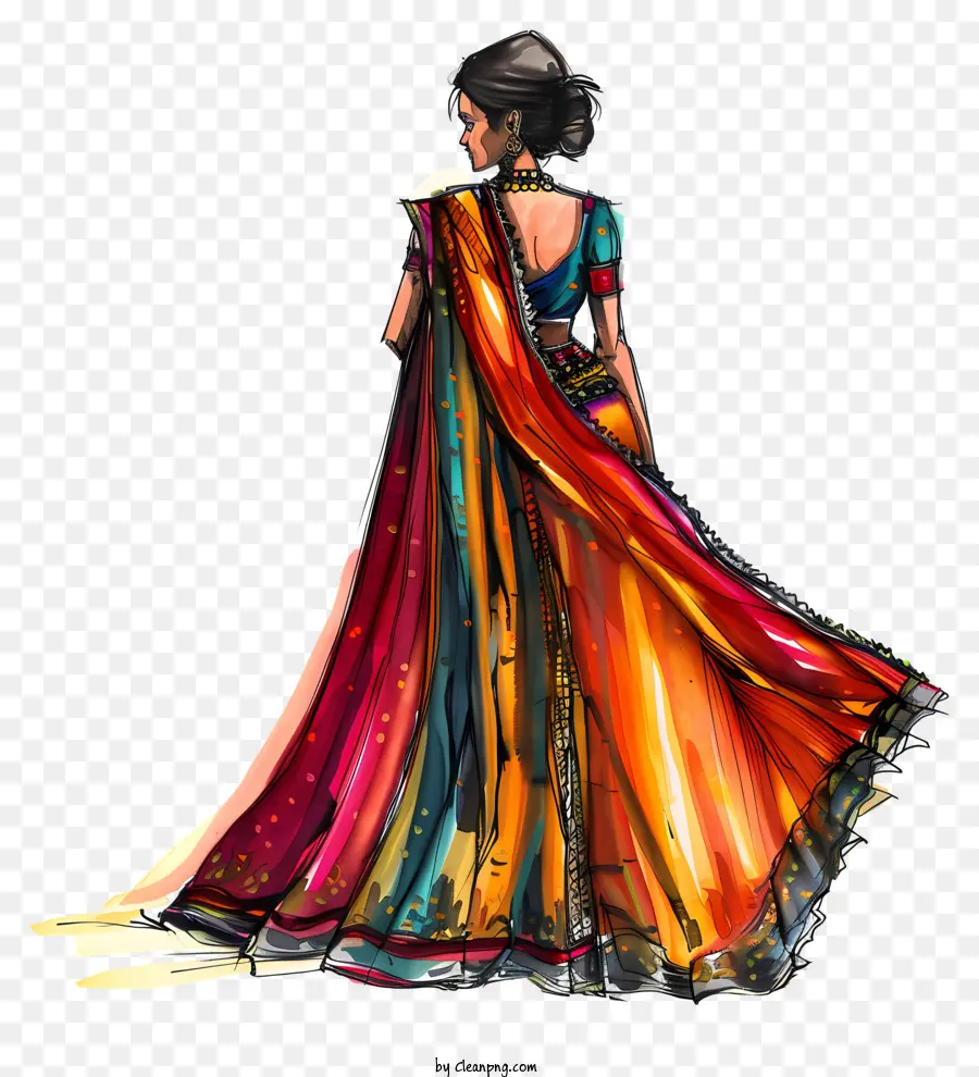Indische Hochzeit Saree Indian Fashion Sari traditioneller Tragen Schmuck - Frau im farbenfrohen Sari mit Schmuck