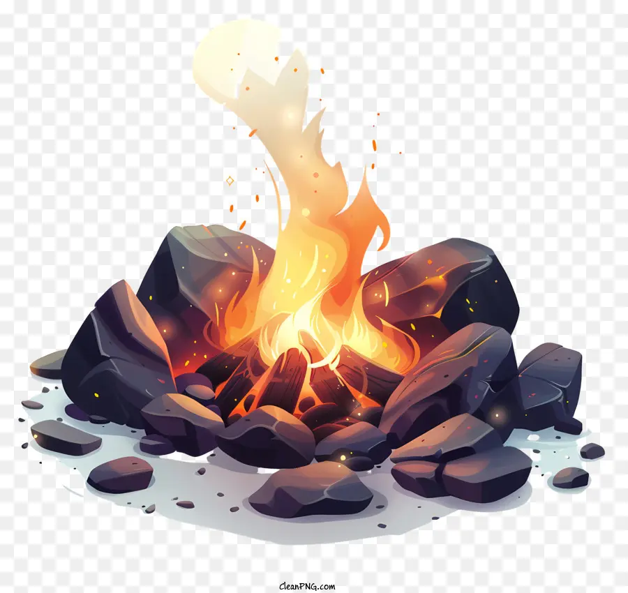 arancione - Fuoco caldo che brucia in campo roccioso