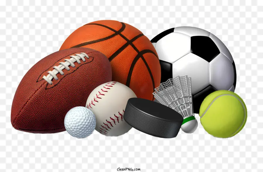 Sportsgeräte Fußballbälle Basketballbälle - Sammlung von Sportgeräten, verschiedene Gegenstände angezeigt