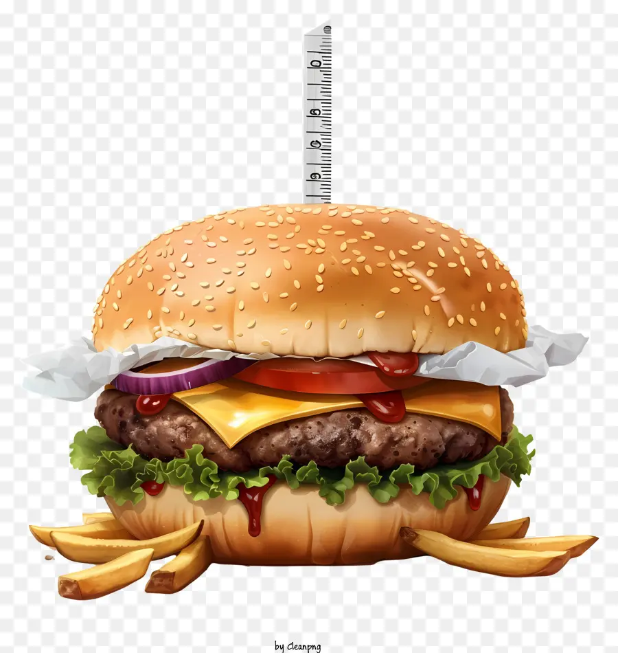 patatine fritte - Hamburger gigante con patatine sullo sfondo nero