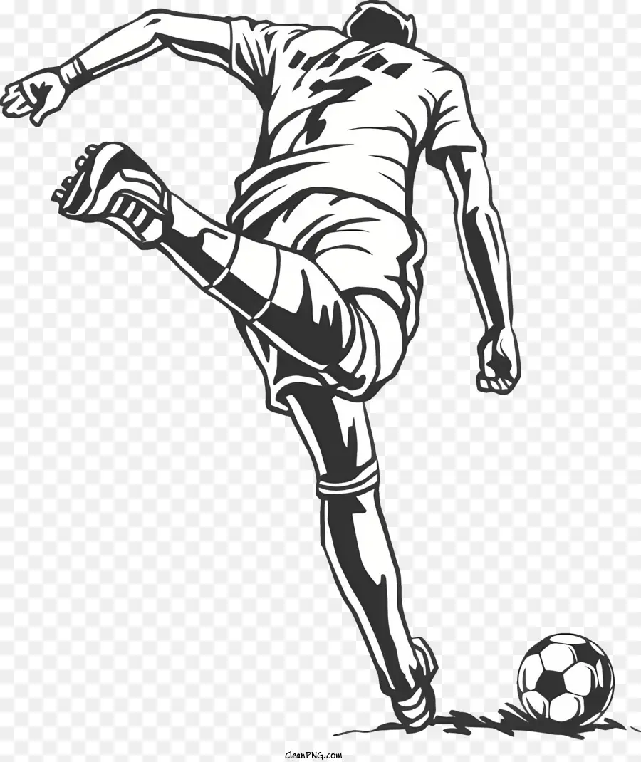 Sports Soccer Player che calcia la palla - Calciatore in azione, bianco e nero