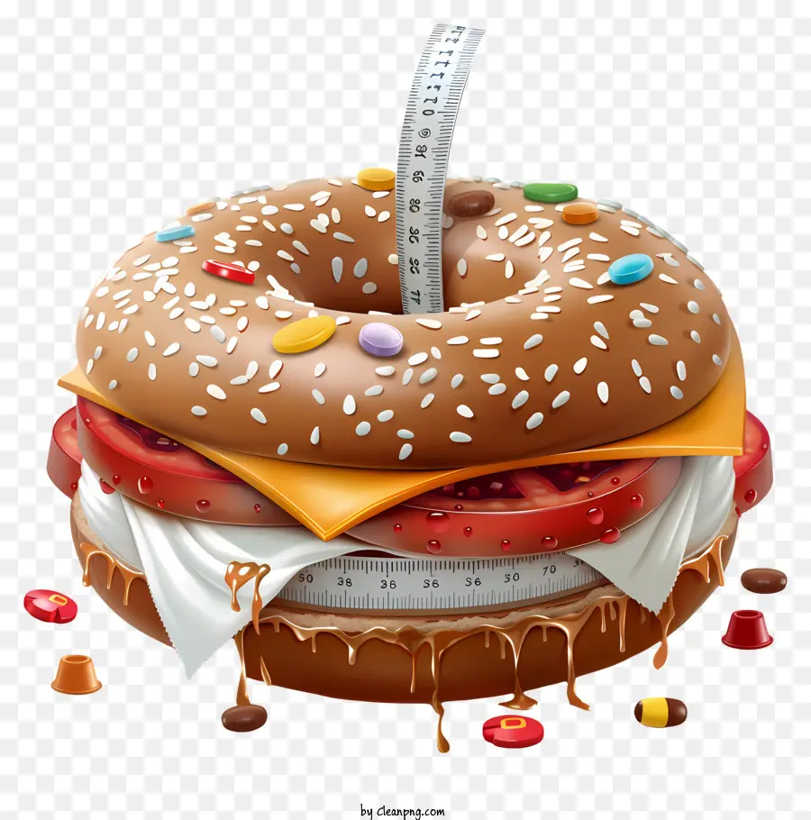 World Obesity Day Burger Cheeseburger Fast Food Condimenti - Arte digitale di vivido e grande hamburger con condimenti