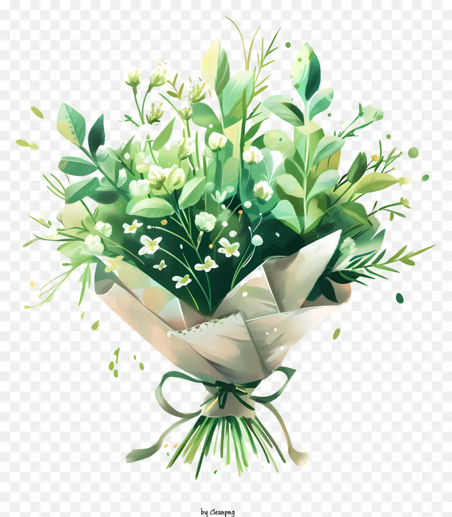 grüne Blumenstraußgrünen Blumen Chrysanthemen Karnationen Gänseblümchen - Frische grüne Blumen in verwelktem Papierpackung