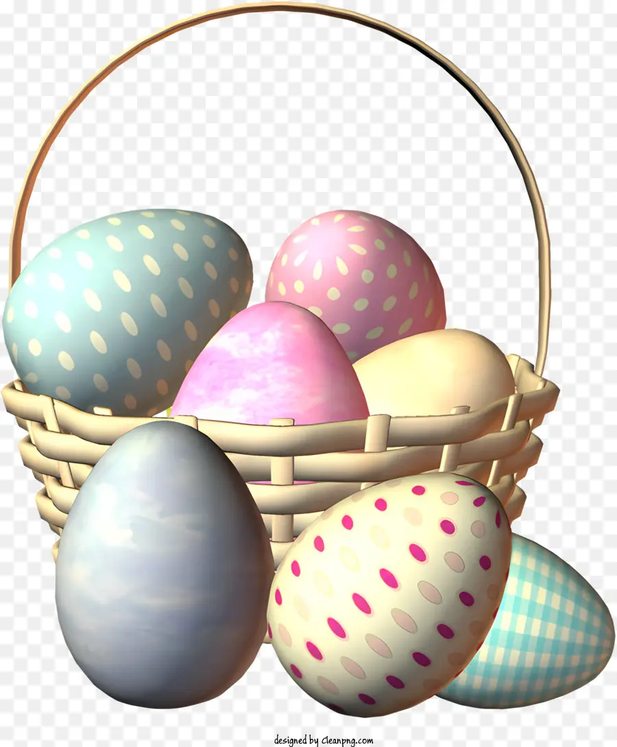 Ei - Bunte Eier mit verschiedenen Designs im Korb