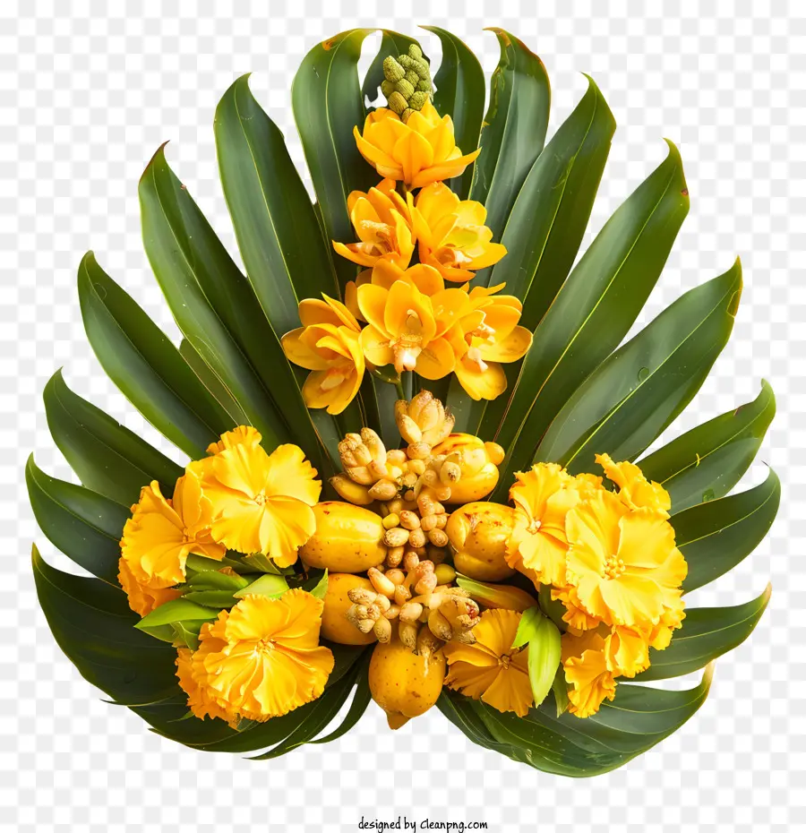 Vishu Kranzgelbe Blüten grüne Blätter Dekoration - Gelber Blütenkranz, natürlich und nicht bearbeitet